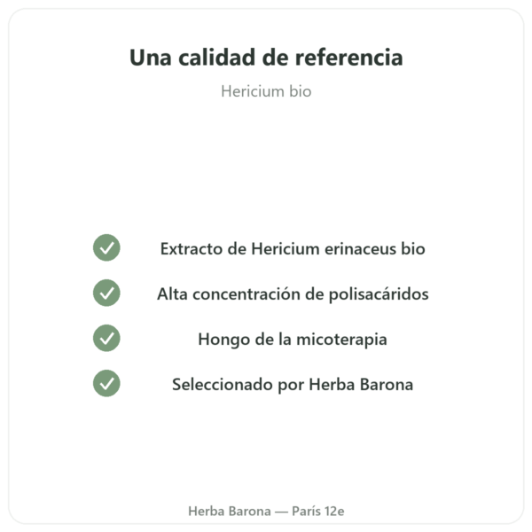 Hericium Bio 500 mg – Extracto de Alta Concentración – 60 Cápsulas calidad Paris Herba Barona