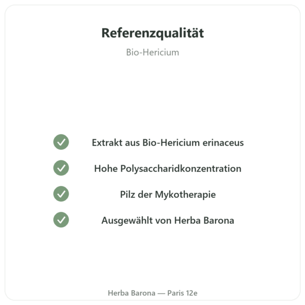 Hericium Bio 500 mg – Extrakt hohe Konzentration – 60 Kapseln Qualität Paris Herba Barona