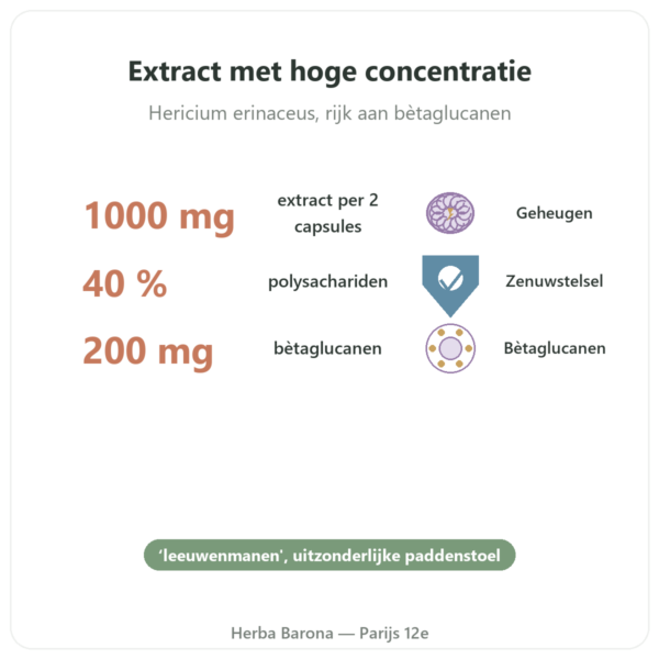 Hericium Leeuwenmanen Bio 500mg – 60 capsules voordelen en kerngegevens Paris Herba Barona