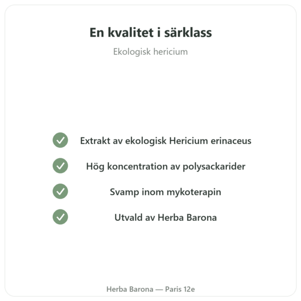 Ekologiskt Hericium 500mg höggradigt koncentrerat extrakt – 60 kapslar kvalitet Paris Herba Barona