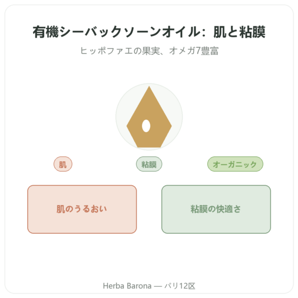 有機シーバックソーン 植物オイル – 100ml ボトル – お肌 & 粘液膜のうるおい オメガ7 – Biokhaan presentation Paris Herba Barona