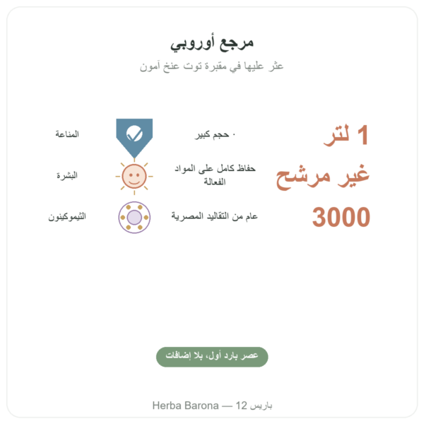 زيت الحبة السوداء غير المصفى 1 لتر Krauterland الفوائد والمعطيات الرئيسية Paris Herba Barona