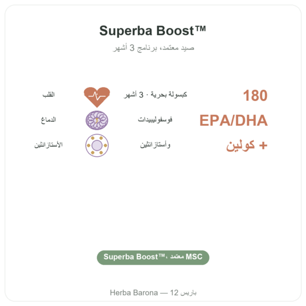 زيت الكريل – Dynveo – 180 كبسولة – جودة Superba Boost الفوائد والمعطيات الرئيسية Paris Herba Barona