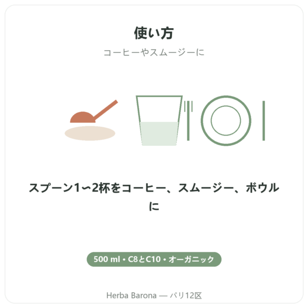 Amanprana オーガニック MCTオイル 500 ml – C8・C10 directions and dosage Paris Herba Barona