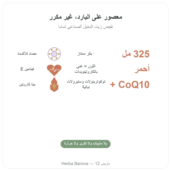 زيت النخيل الأحمر العضوي – Amanprana – 325 مل الفوائد والمعطيات الرئيسية Paris Herba Barona