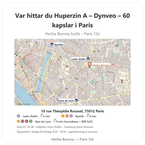 Var hittar du Huperzin A – Dynveo – 60 kapslar i Paris - butikskarta Herba Barona Paris 12e