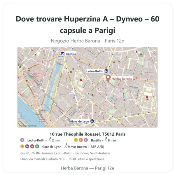 Dove trovare Huperzina A – Dynveo – 60 capsule a Parigi - mappa del negozio Herba Barona Paris 12e