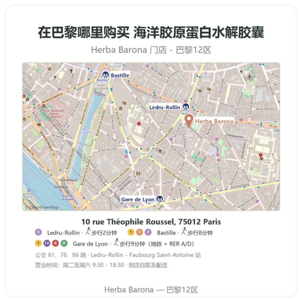 海洋胶原蛋白水解胶囊 巴黎哪里能买到 - 门店地图 Herba Barona Paris 12e