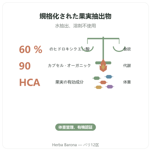 ガルシニア カンボジア オーガニック(ヒドロキシクエン酸)– Dynveo – 90カプセル benefits and key facts Paris Herba Barona