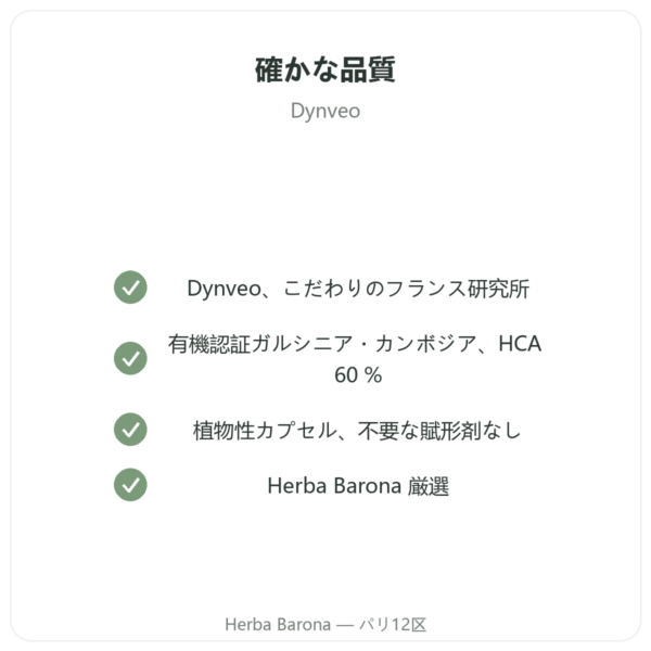 ガルシニア カンボジア オーガニック(ヒドロキシクエン酸)– Dynveo – 90カプセル quality Paris Herba Barona