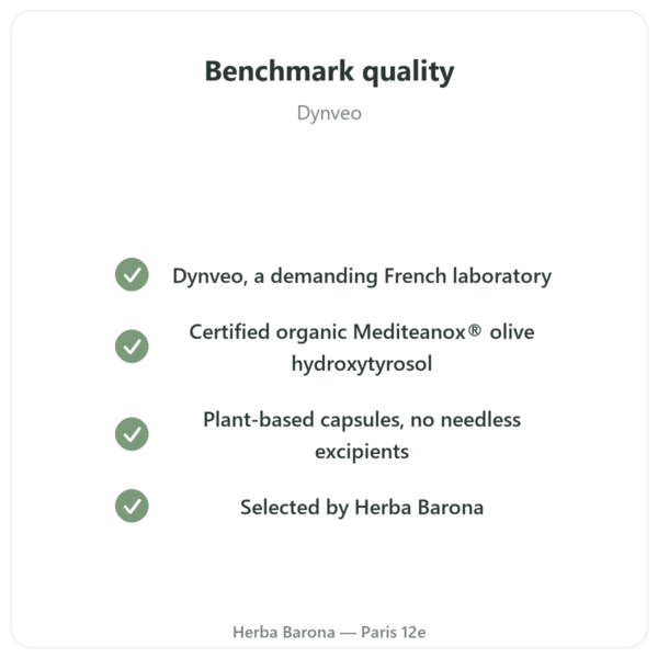 Hydroxytyrosol Organic Olive Extract – Dynveo – 60 Capsules quality Paris Herba Barona