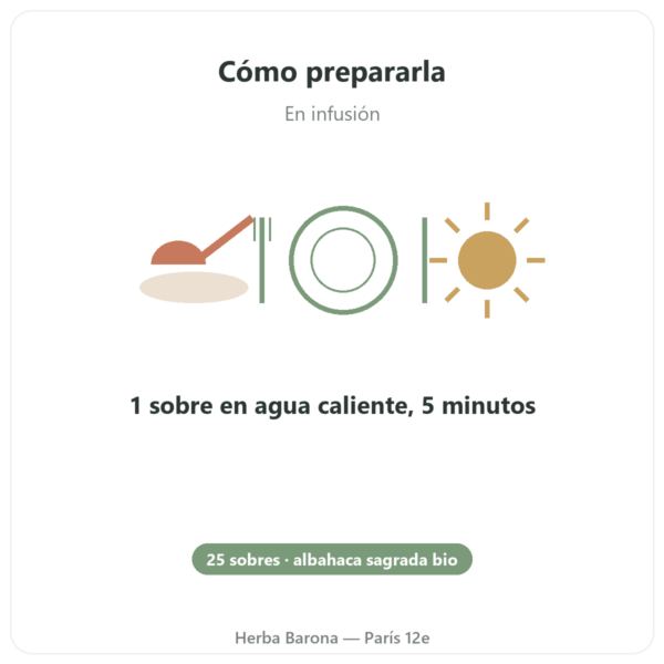Infusión Tulsi Bio – 25 Bolsitas – Ayur-vana modo de empleo y dosis Paris Herba Barona