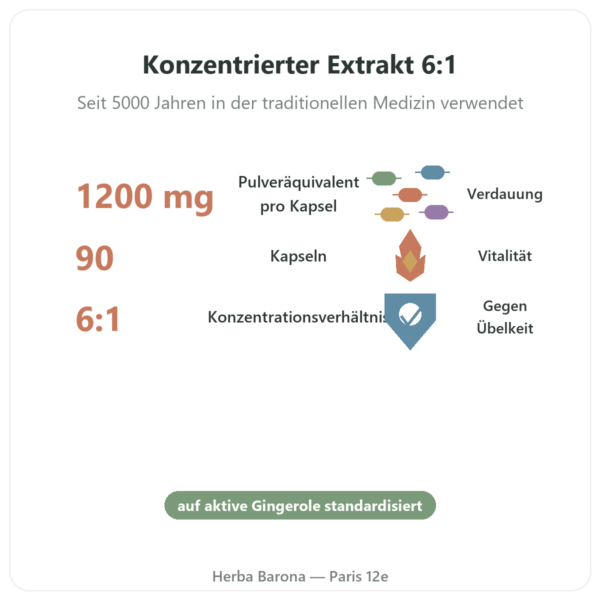 Ingwer 1200 – Be-Life – 90 Kapseln Vorteile und Fakten Paris Herba Barona