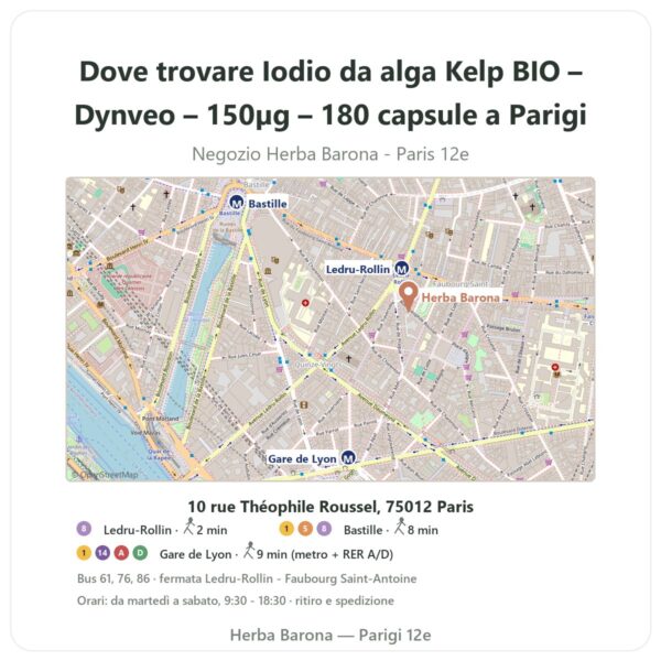 Dove trovare Iodio da alga Kelp BIO – Dynveo – 150µg – 180 capsule a Parigi - mappa del negozio Herba Barona Paris 12e