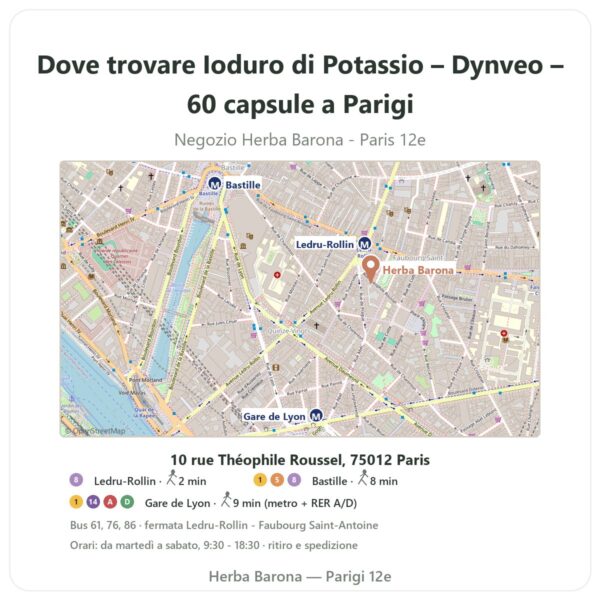 Dove trovare Ioduro di Potassio – Dynveo – 60 capsule a Parigi - mappa del negozio Herba Barona Paris 12e