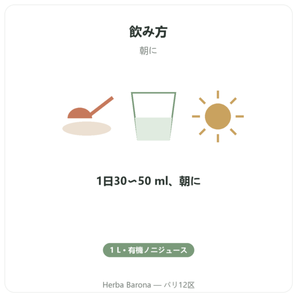 タヒチ産オーガニックノニジュース 1リットル directions and dosage Paris Herba Barona