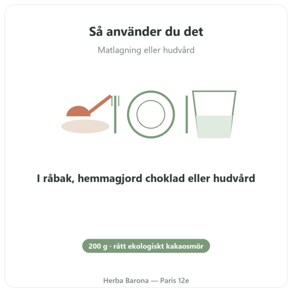 Kakaosmör rått och ekologiskt 200 g Saldac användning och dosering Paris Herba Barona