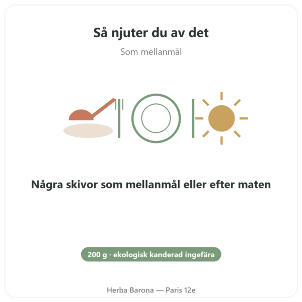 Kanderad Ekologisk Ingefära 200 g SALDAC användning och dosering Paris Herba Barona