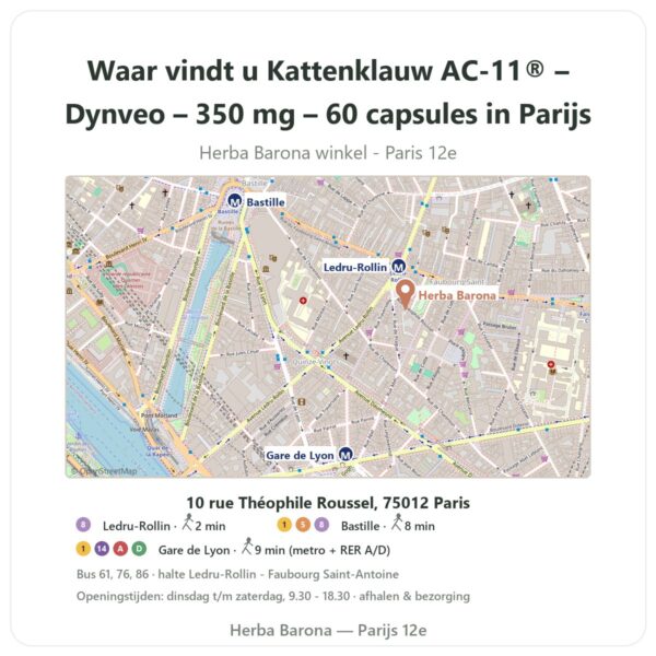 Waar vindt u Kattenklauw AC-11® – Dynveo – 350 mg – 60 capsules in Parijs - winkelplattegrond Herba Barona Paris 12e