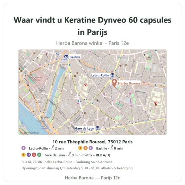 Waar vindt u Keratine Dynveo 60 capsules in Parijs - winkelplattegrond Herba Barona Paris 12e