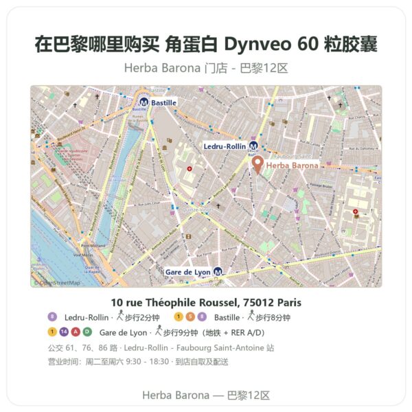 角蛋白 Dynveo 60 粒胶囊 巴黎哪里能买到 - 门店地图 Herba Barona Paris 12e
