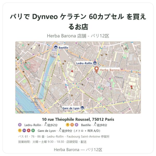Where to find Dynveo ケラチン 60カプセル in Paris - store map Herba Barona Paris 12e