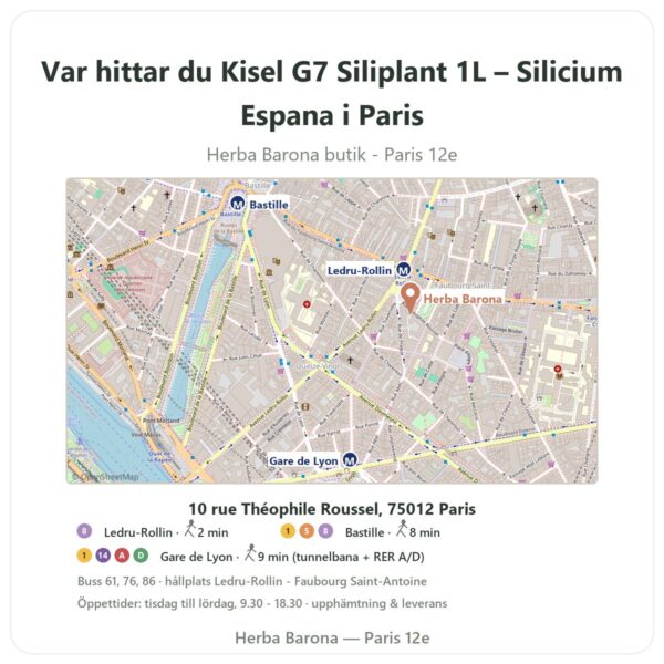 Var hittar du Kisel G7 Siliplant 1L – Silicium Espana i Paris - butikskarta Herba Barona Paris 12e