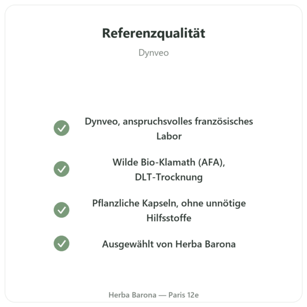 Klamath-Alge Bio AFA DLT Hydro Dri® – Dynveo – 500 mg – 60 Kapseln Qualität Paris Herba Barona