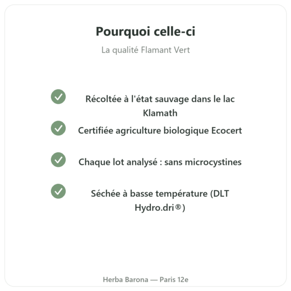Klamath bio 120 comprimes Flamant Vert qualite Paris Herba Barona