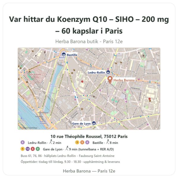 Var hittar du Koenzym Q10 – SIHO – 200 mg – 60 kapslar i Paris - butikskarta Herba Barona Paris 12e