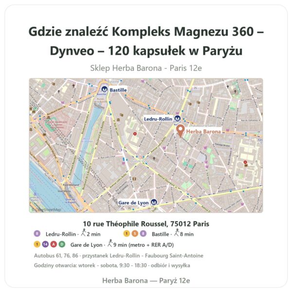 Gdzie znaleźć Kompleks Magnezu 360 – Dynveo – 120 kapsułek w Paryżu - mapa sklepu Herba Barona Paris 12e