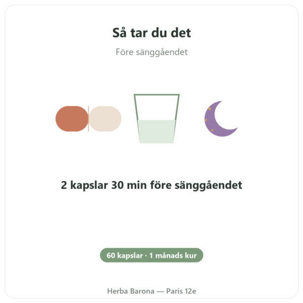 SÖMN 6 – Dynveo – Insomning & återhämtande sömn – 60 kapslar – 1 månads kur användning och dosering Paris Herba Barona