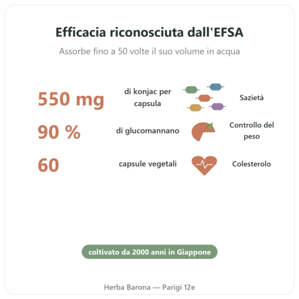 Konjac Bio 60 capsule – Vecteur Santé – Glucomannano benefici e dati chiave Paris Herba Barona