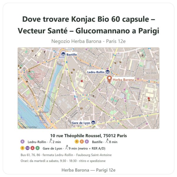Dove trovare Konjac Bio 60 capsule – Vecteur Santé – Glucomannano a Parigi - mappa del negozio Herba Barona Paris 12e