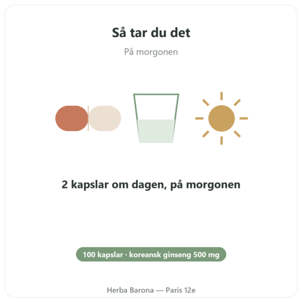 Koreansk Ginseng 100 kapslar 500 mg IL HWA Korea - Adaptogen användning och dosering Paris Herba Barona