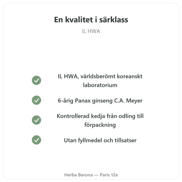Koreansk Ginseng 100 kapslar 500 mg IL HWA Korea - Adaptogen kvalitet Paris Herba Barona