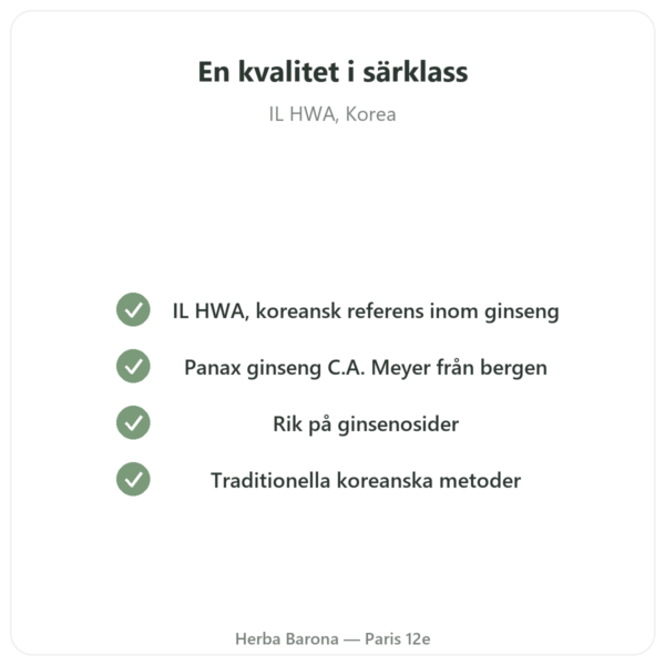 Koreansk Ginseng 50 Kapslar 500 mg IL HWA Korea – Adaptogen kvalitet Paris Herba Barona