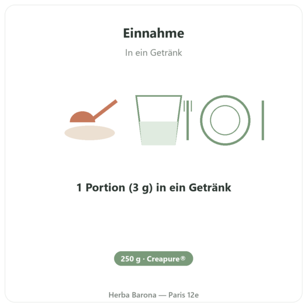 Kreatin-Monohydrat Creapure® Pulver 250 g – Dynveo Anwendung und Dosierung Paris Herba Barona