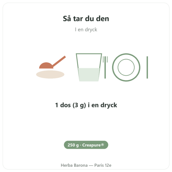 Kreatinmonohydrat Creapure® pulver – Dynveo – 250 g användning och dosering Paris Herba Barona