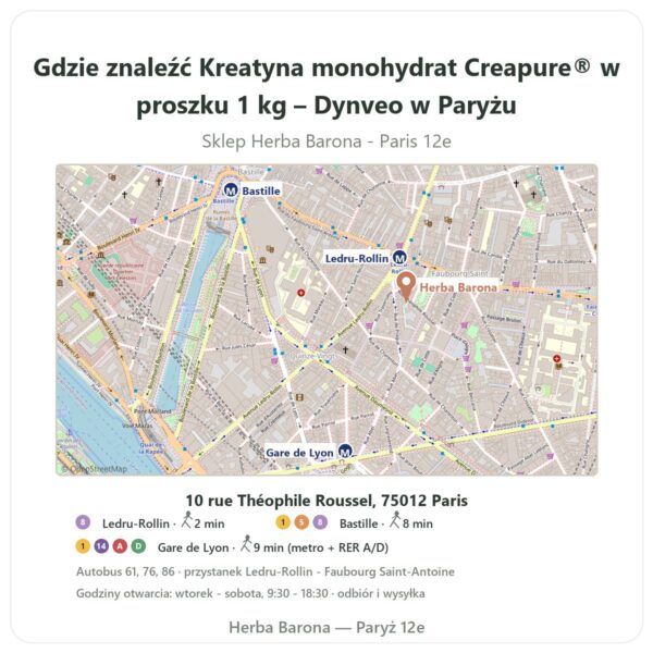 Gdzie znaleźć Kreatyna monohydrat Creapure® w proszku 1 kg – Dynveo w Paryżu - mapa sklepu Herba Barona Paris 12e
