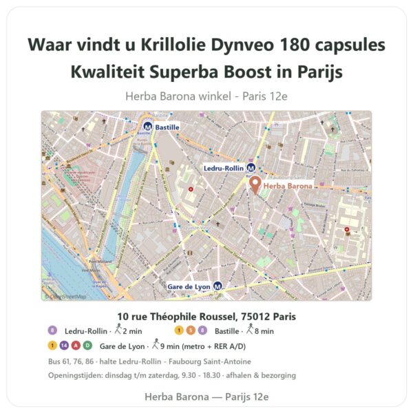 Waar vindt u Krillolie Dynveo 180 capsules Kwaliteit Superba Boost in Parijs - winkelplattegrond Herba Barona Paris 12e