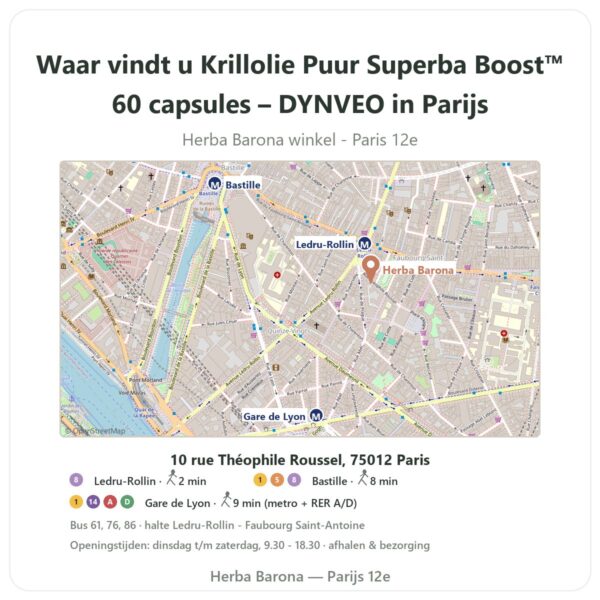 Waar vindt u Krillolie Puur Superba Boost™ 60 capsules – DYNVEO in Parijs - winkelplattegrond Herba Barona Paris 12e
