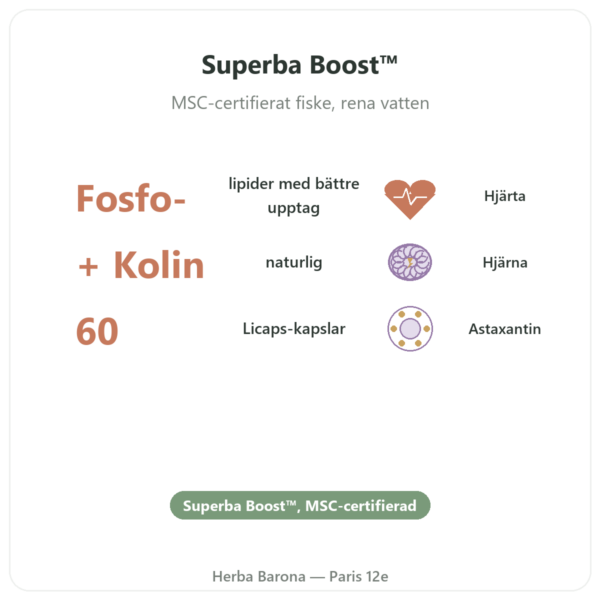 Krillolja Superba Boost™ 60 kapslar DYNVEO fördelar och nyckelfakta Paris Herba Barona