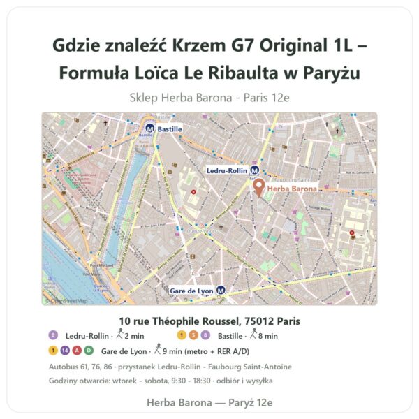 Gdzie znaleźć Krzem G7 Original 1L – Formuła Loïca Le Ribaulta w Paryżu - mapa sklepu Herba Barona Paris 12e