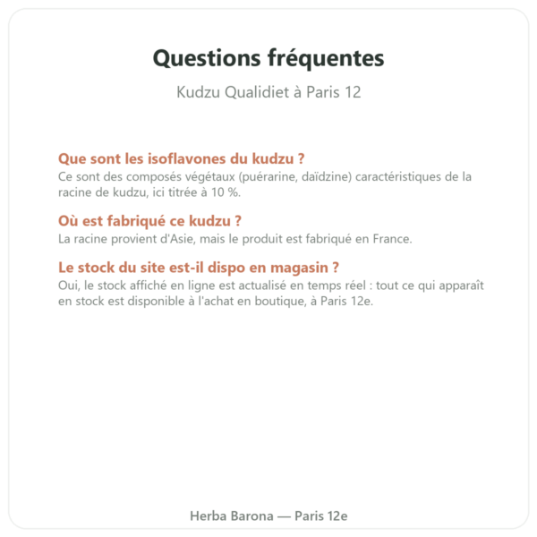 Kudzu racine Qualidiet 200 comprimes questions frequentes Paris Herba Barona