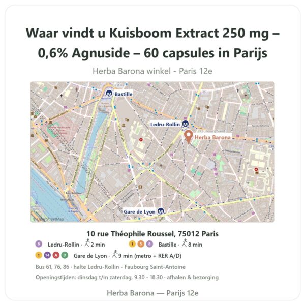 Waar vindt u Kuisboom Extract 250 mg – 0,6% Agnuside – 60 capsules in Parijs - winkelplattegrond Herba Barona Paris 12e