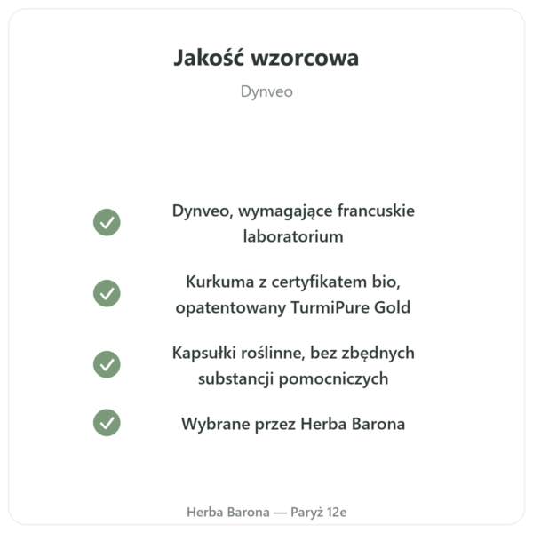 Kurkumina Bio Optymalizowana 60 kapsułek Dynveo jakość Paris Herba Barona