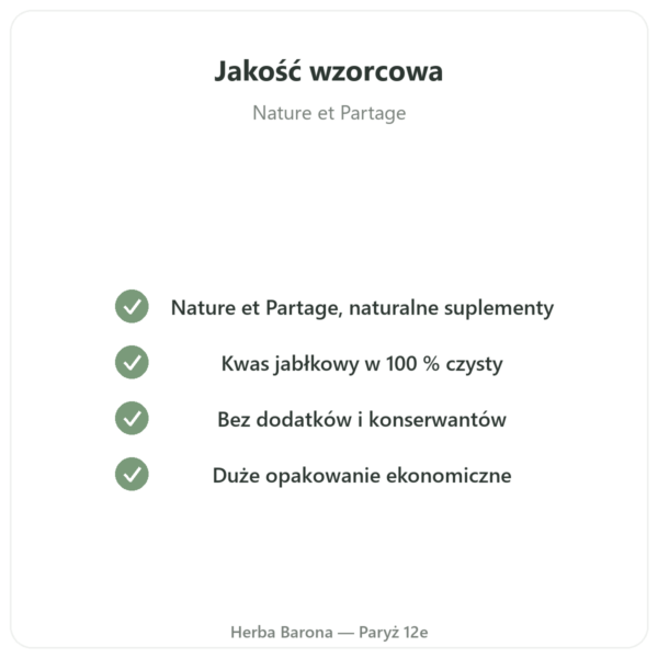 Kwas jabłkowy w proszku 500 g Nature et Partage jakość Paris Herba Barona