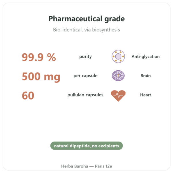 L-Carnosine 500mg - Dynveo - 60 capsules benefits and key facts Paris Herba Barona