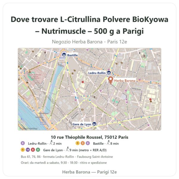 Dove trovare L-Citrullina Polvere BioKyowa – Nutrimuscle – 500 g a Parigi - mappa del negozio Herba Barona Paris 12e